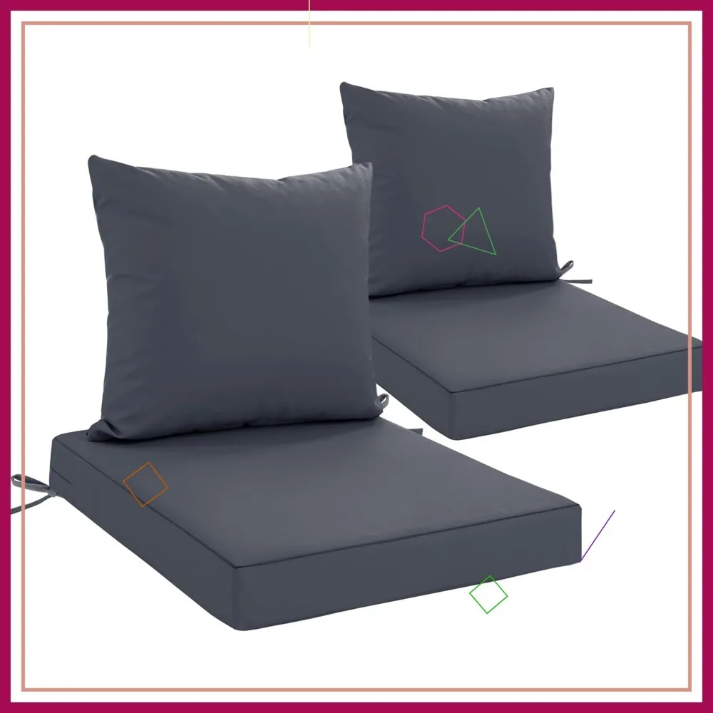 

Waterproof Outdoor Chair Cushions, 22x22 Deep Seat, Set of 2, Dark Grey
