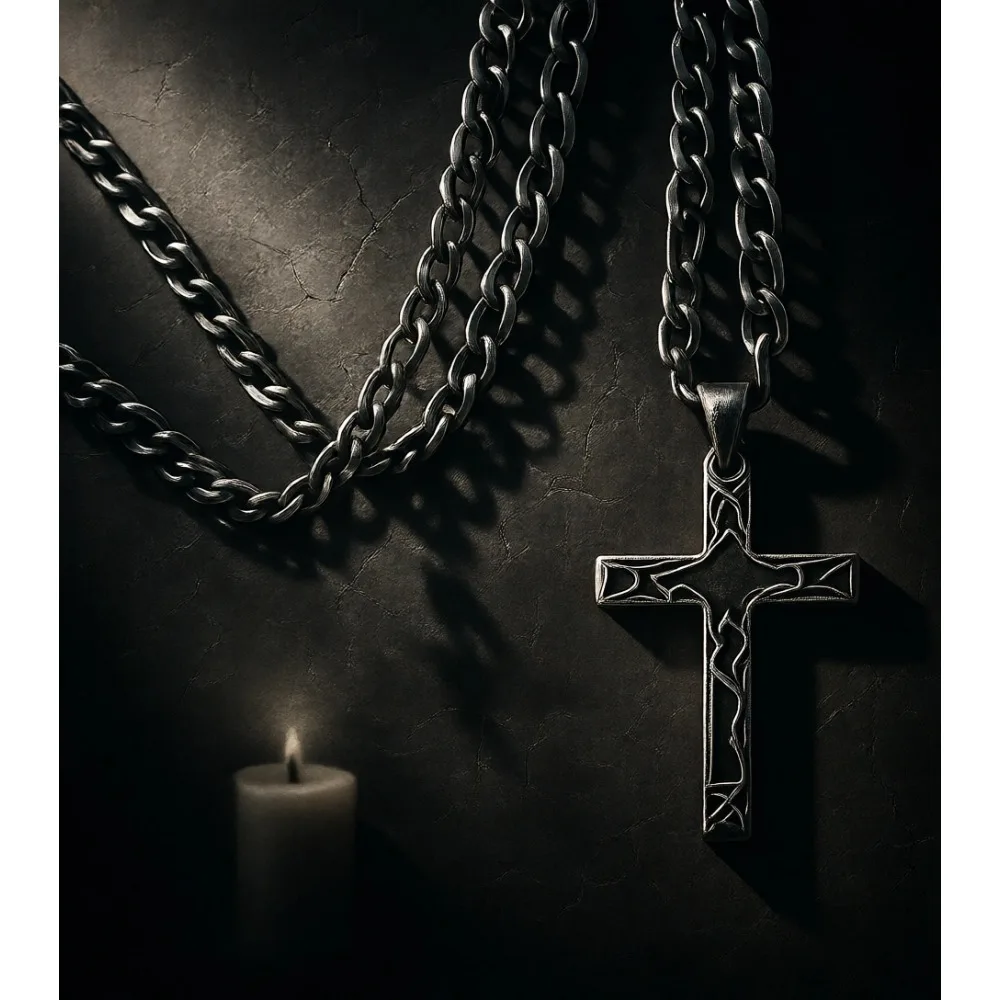 

Мужской кулон-крестик из нержавеющей стали, серебро/золото, простой подарок, цепочка Фигаро 3-в-1, 20, 22, 24, 26 дюймов, 4, 5, 6 мм