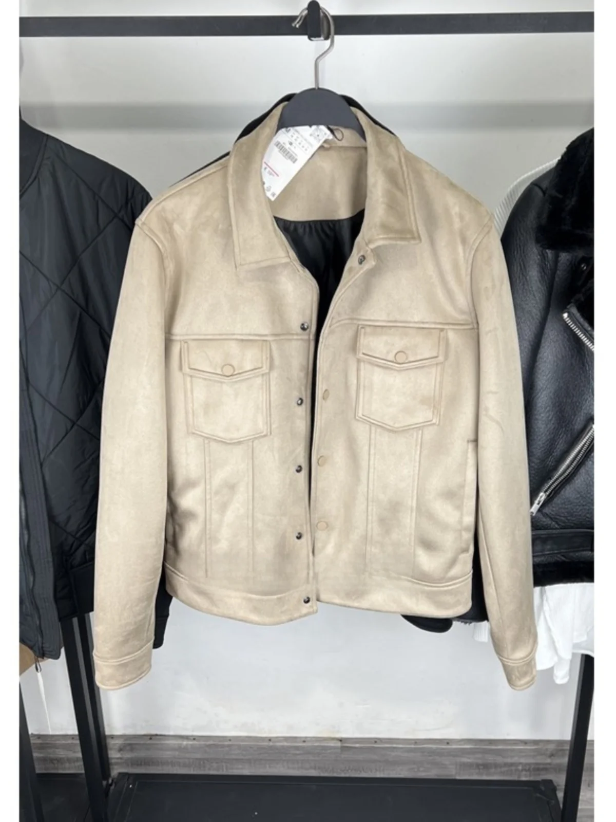 

Autumn Winter Men's Casual Suede Jaet Velvet Texture Effect Long Sve Outerwear Youth ular Stand Fit Windproof