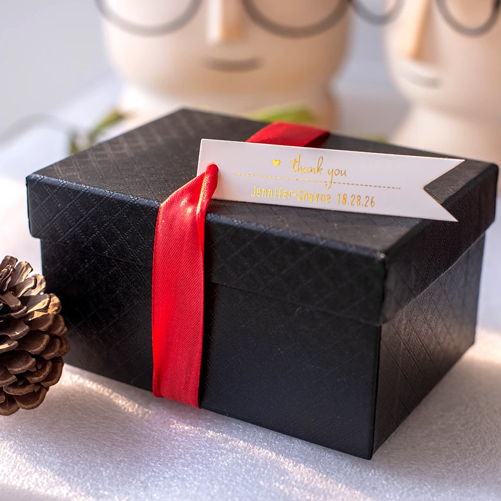 

TT1-18x80mm Personalized Paper Label Gold Logo Rectangle tags Garment Accessories Any Text Wedding Invitations