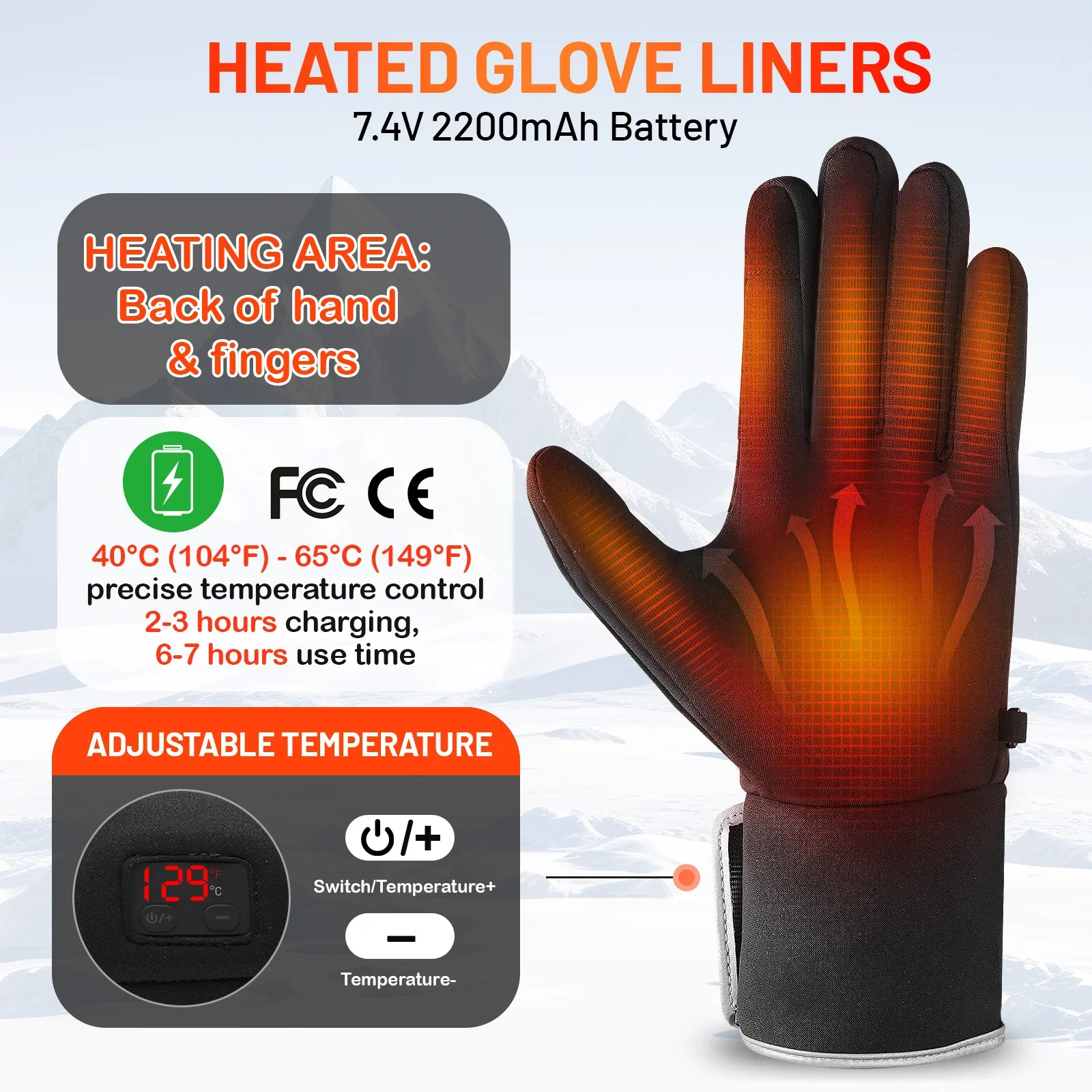 Custom Thermal Winter Rechargeable Battery Heating Glove Touch Sports Electric Heated Ski Gloves