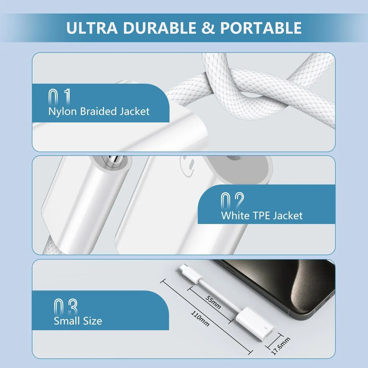 محول شحن آيفون 15 16 برو ماكس USB C إلى البرق آيفون مضفر كابل الشاحن موصل اكسسوارات لباد 10