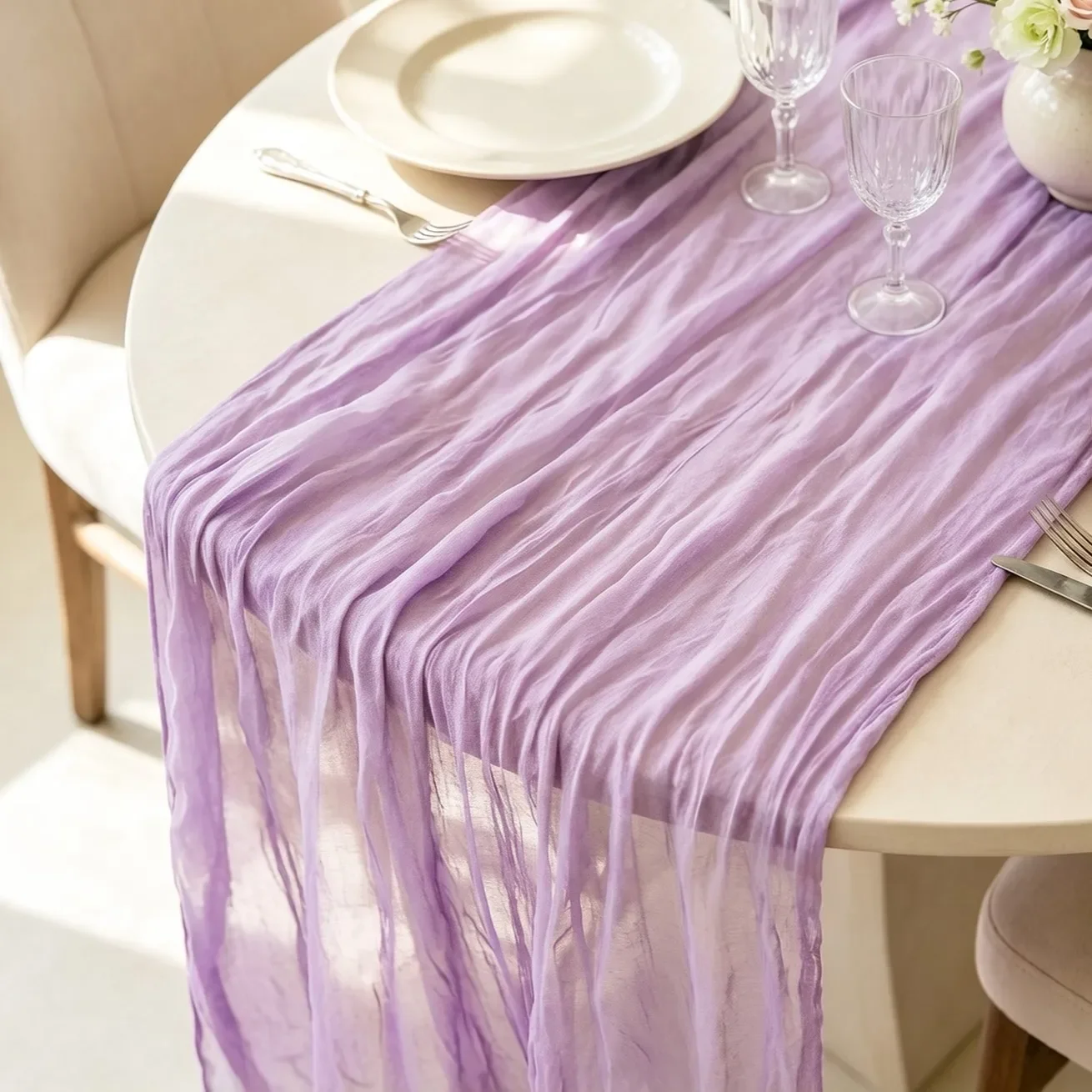 Chiffon Table Runner Sheer Fabric Table Setting Semi-Sheer Dining Vintage Wedding Party Christmas Banquets Arches Cake Decor