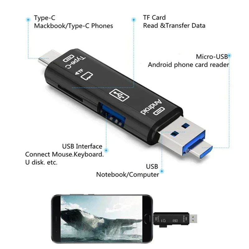 Picture 4: 5 IN1 Multifunction USB 2.0 Type C USB Micro USB SD TF Memory Card Reader For Phone Android Computer Dock OTG Type C Adapter