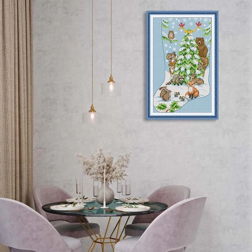 

Soulgift New Pre-Printed Cross Stitch Kit, Stamped 9CT/11CT/14CT/16CT DMC Threads, Embroidery Kit - Bear Christmas Stocking