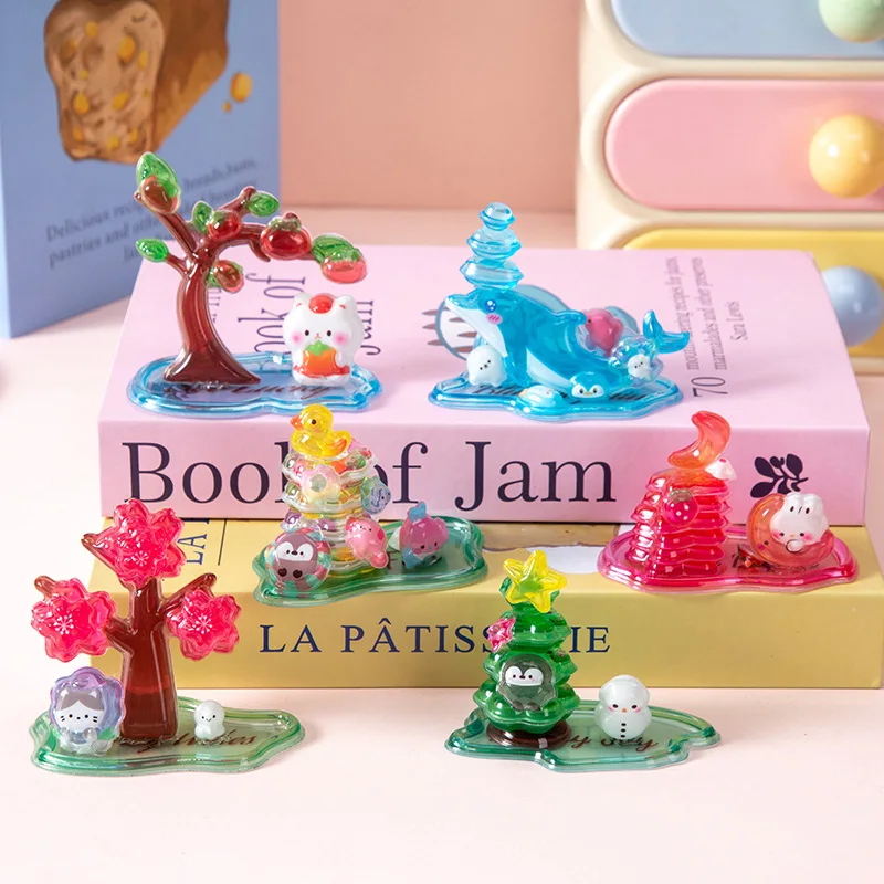 6Style 3D Relief Stacking Stickers DIY Craft Crystal Ornaments Funny Relief Tree Animals Stickers Birthday Party Gifts