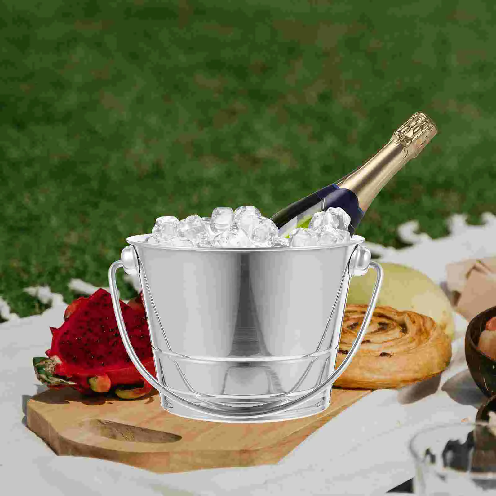 Portable Ice Bucket Anti-rust Can Stainless Steel Storage Container Cube with Lid