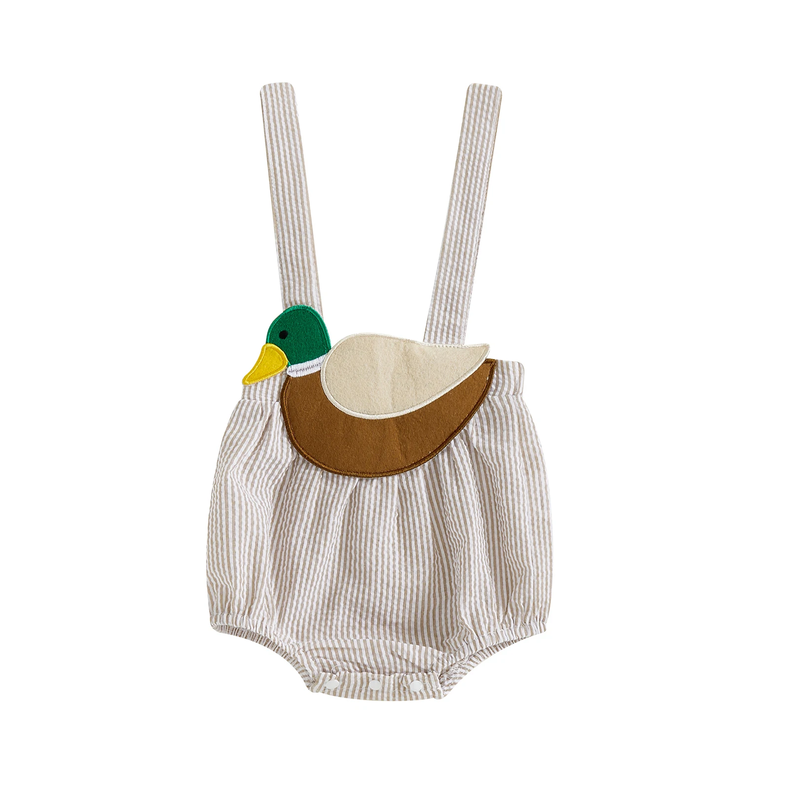 

Baby Girl Duck Embroidery Jumpsuit Infant Sleeveless Striped Cami Romper Overalls