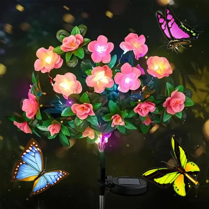 Waterproof LED Azalea Flower Solar Lights Outdoor Landscape Light for Lawn Patio Garden Path Decorative Lighting Best Gift