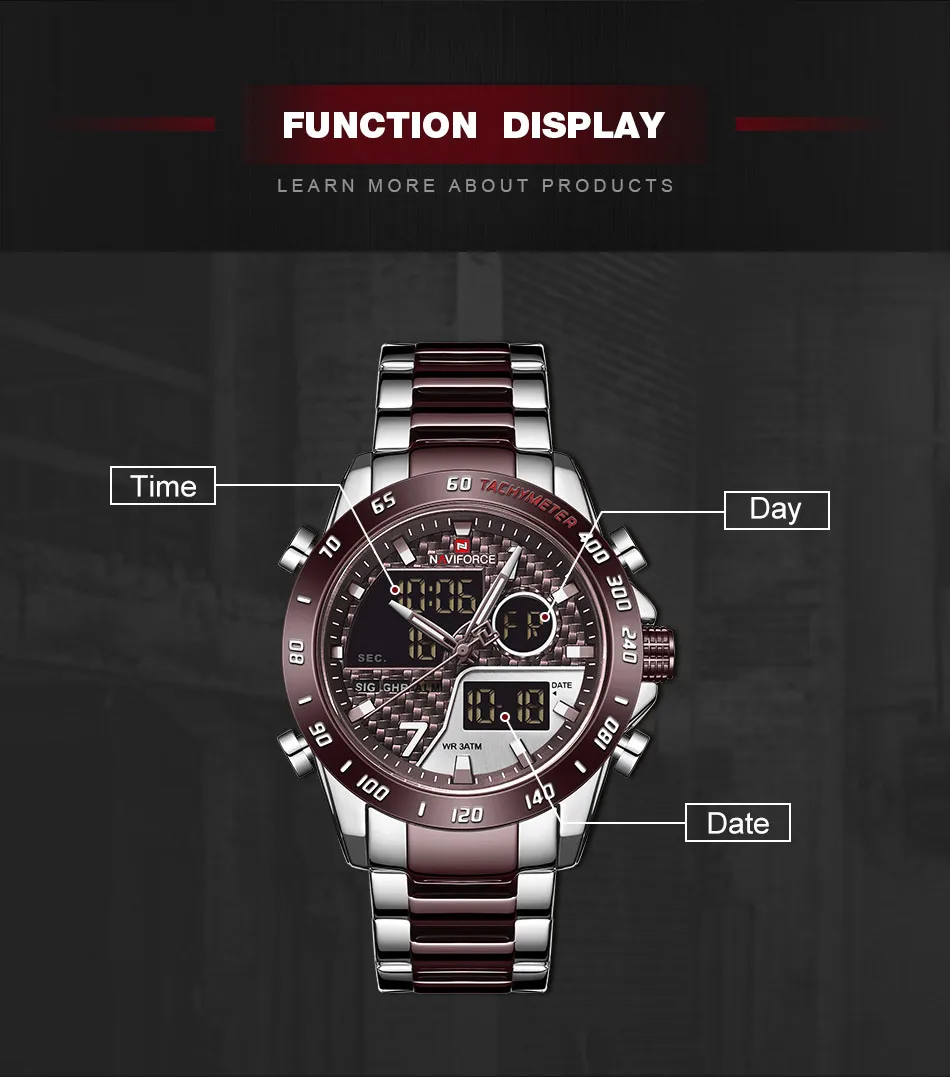 NAVIFORCE New Men Watch Top Luxury Brand Mens Waterproof Sport Watches Quartz Analog Digital Wristwatch Clock Relogio Masculino