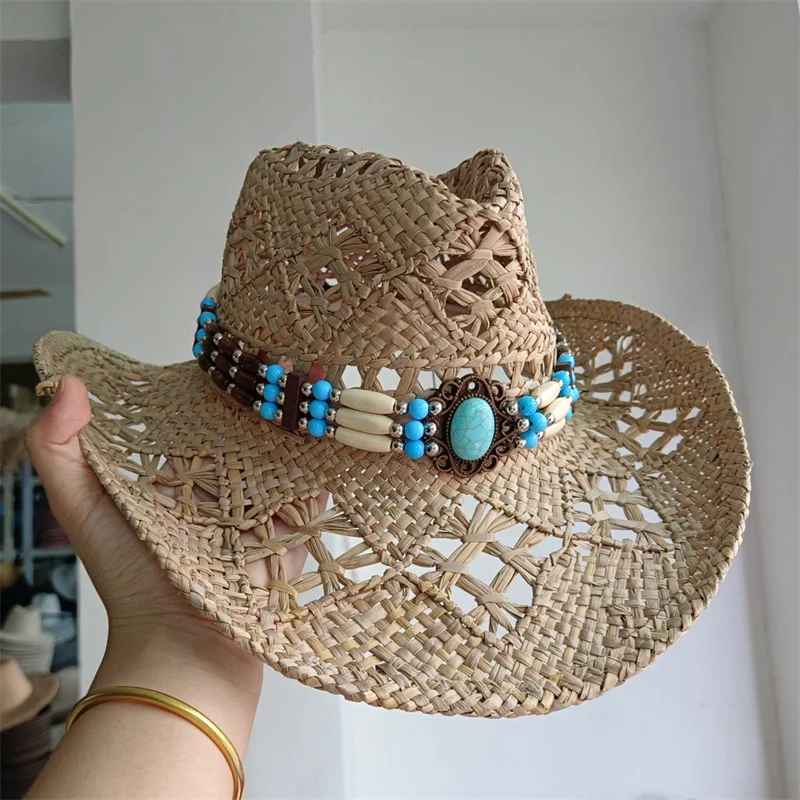 Cowboy hat fashion hollow out western cowboy hand woven hard summer sapphire accessories neutral Cowboy hat sun hat sombrero cow