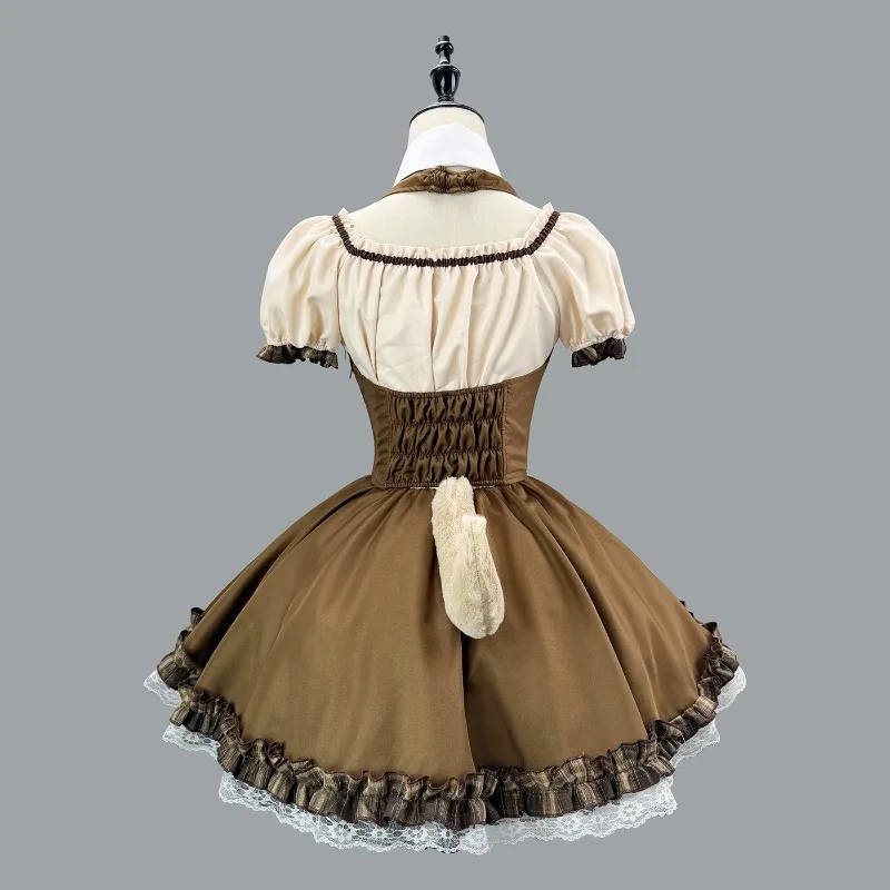 New Anime Maid Cosplay Costume Cute Kawaii Dog Lolita Bubble Sleeve Dress Set Women Halloween Carnival Party Outfit for Women - view 4