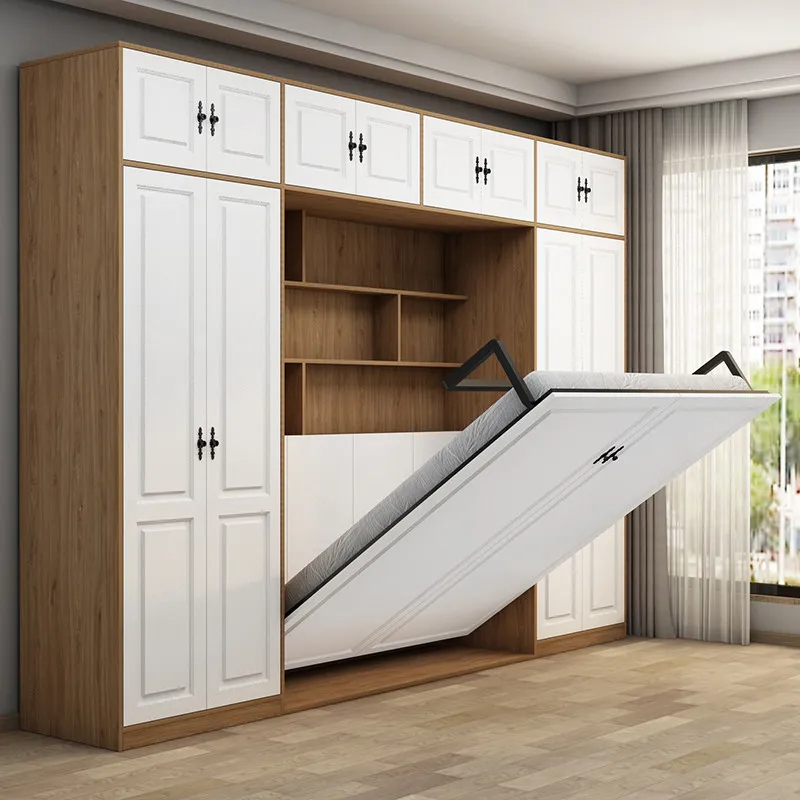 

Nordic multi-functional invisible bed wardrobe integrated small apartment folding bed wardrobe simple modern storage wardrobe