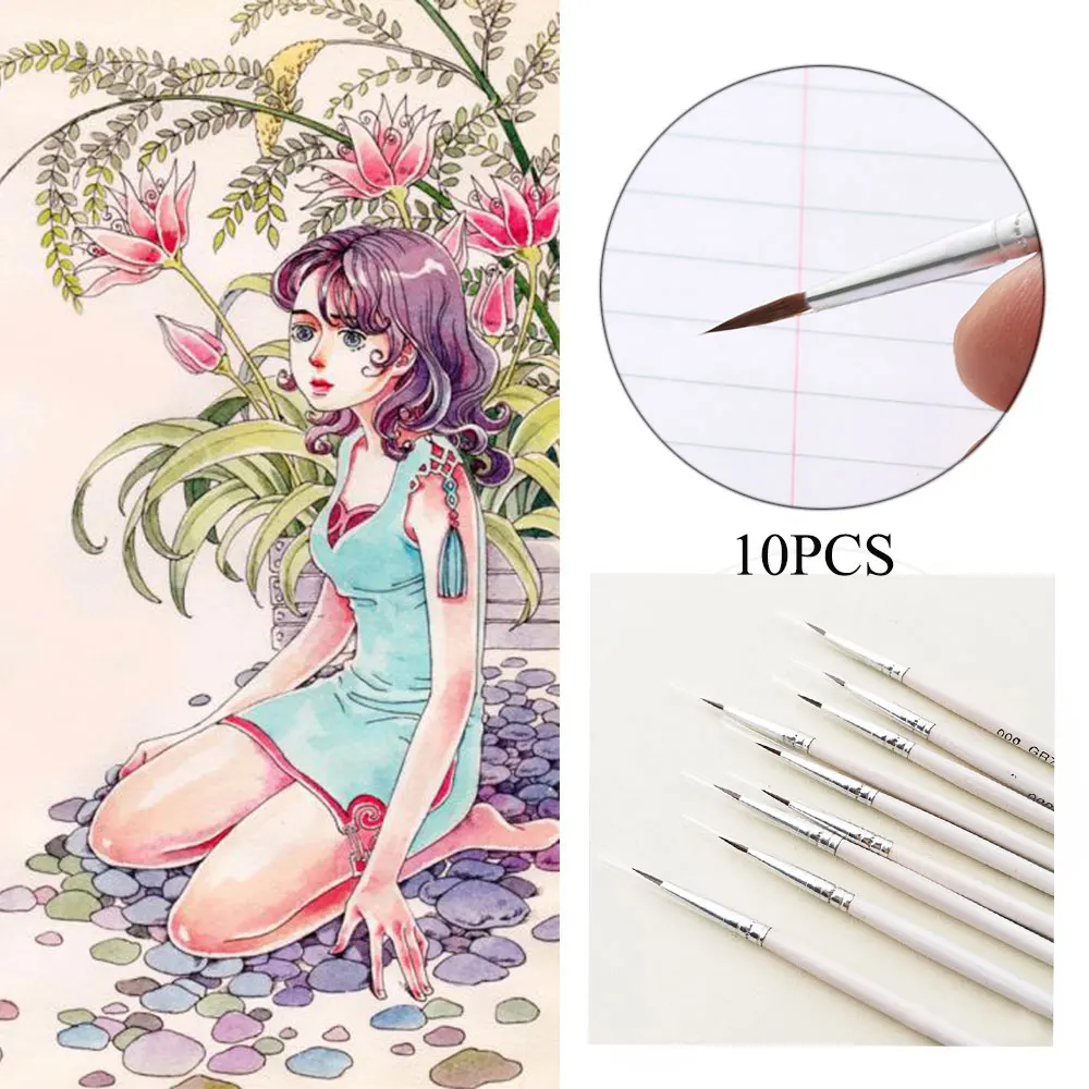 

10PCS New Art Tools Thin Hook Point Tip Line Drawing Pen Nylon Fiber Hair Artist Paint Brush