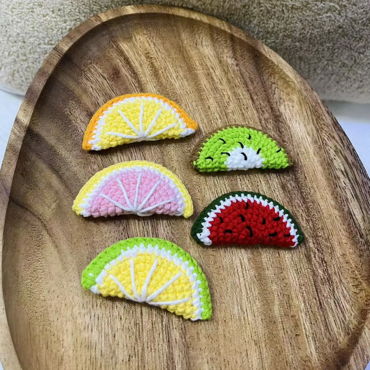 Niedliche Gehäkelte Frucht-Anhänger Gestrickte Zitrone Wassermelone Schlüsselanhänger DIY Haarspange Gestrickte Anhänger – Detail 3