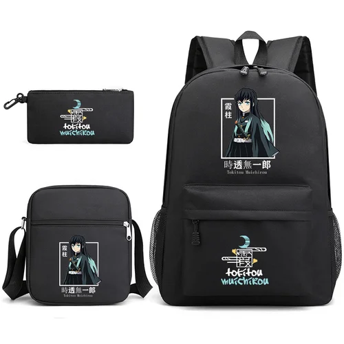 Mochila con patrón de Anime Tokitou Muichirou, mochila de Anime de gran capacidad para adolescentes, bolso de hombro, bolsa de lápices, mochilas escolares