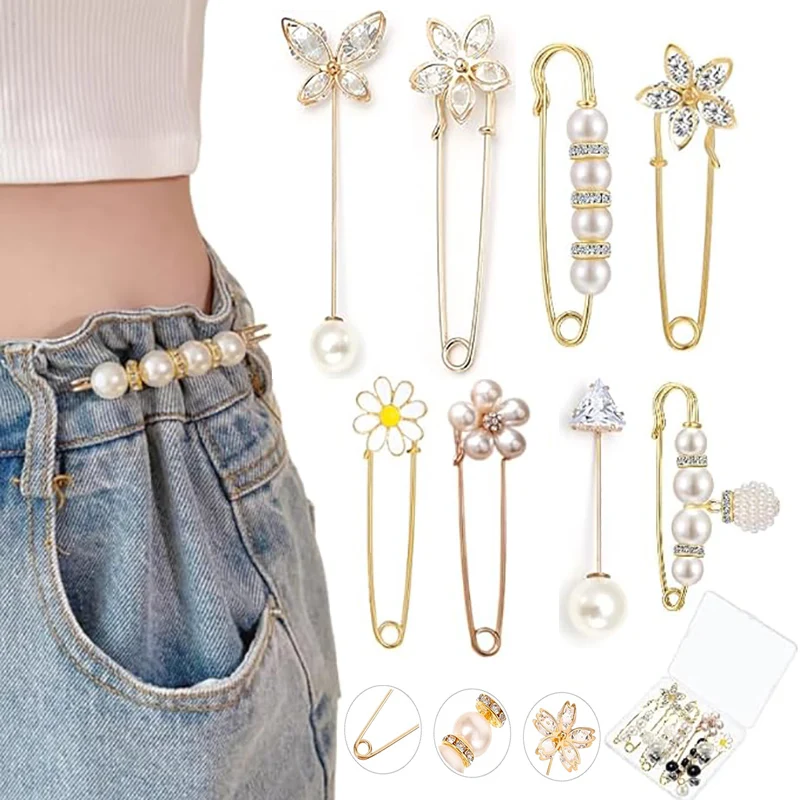 1/2Pcs Pearl Brooches Set Fashion Clothing Brooches Women Pearl Lapel Safety Sweater Coat Dress Pins Badge Buckle Accessories