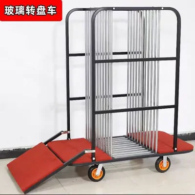 Hotel tempered glass turntable storage car Hotel dining table Collection truck Labor-saving chair trolley Universal wheel