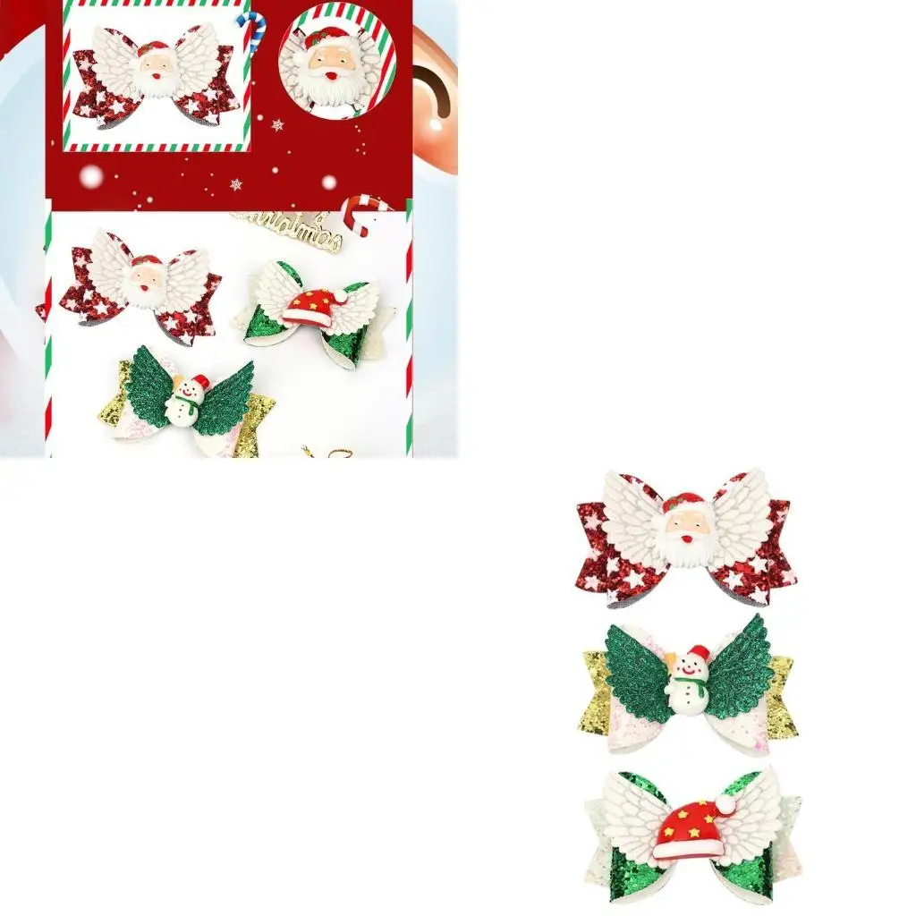 

652F Elk Tree Hair Clips Sequins Hairpin Christmas Glitter Bowknot Barrettes Non Slip Headpiece Party Photo Props