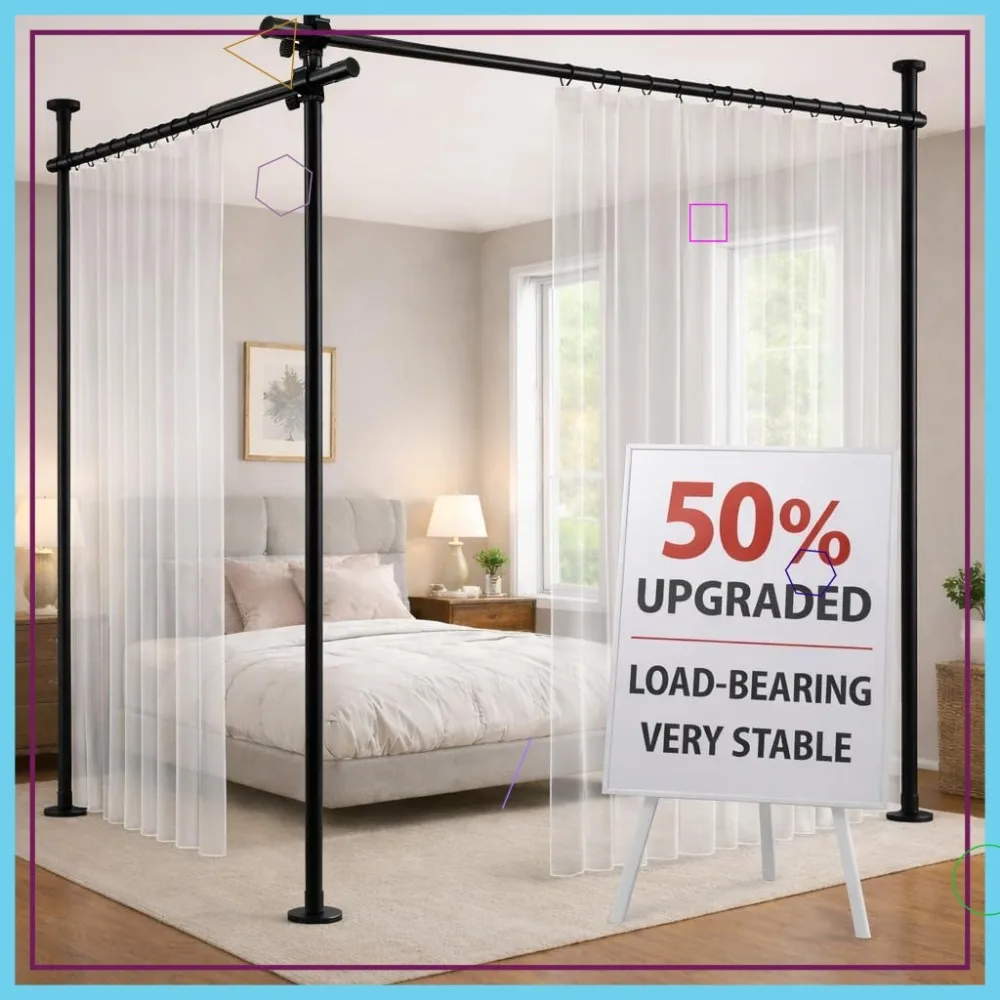 

Adjustable Room Divider Curtain Rod, No Drilling, Tension Mount, 72-200"W x 43-120"H, Black