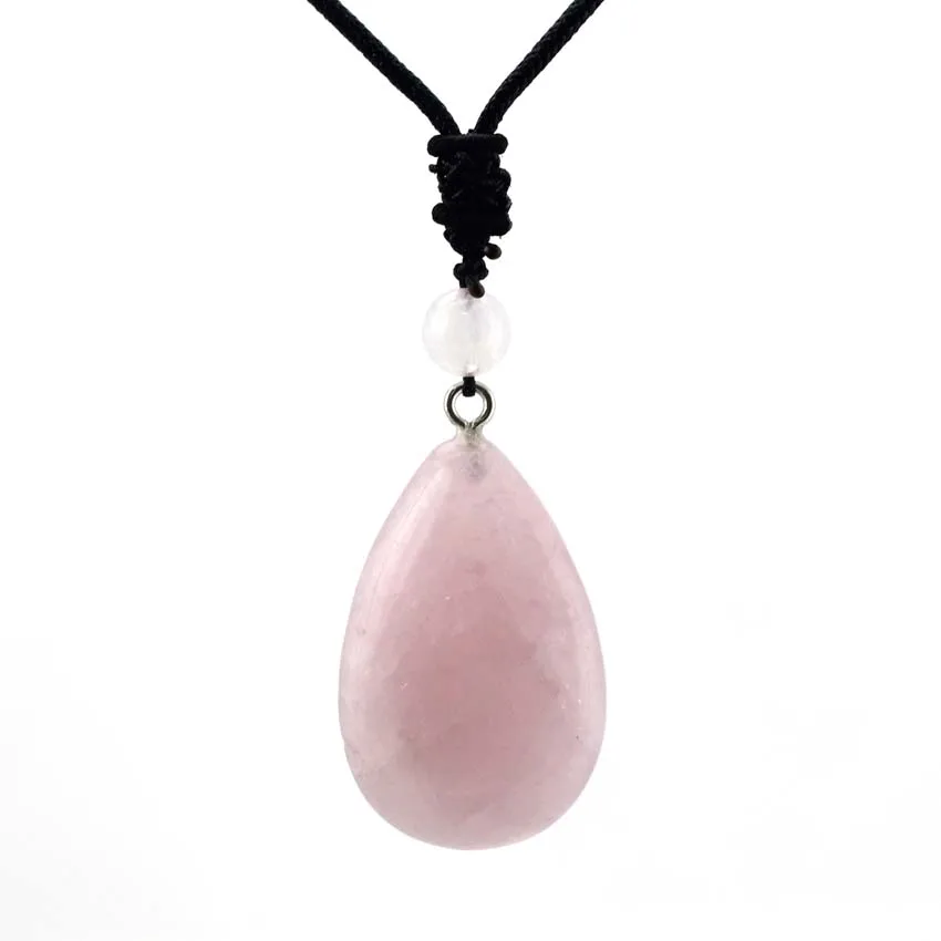 Crystal Water Drop Pendant Natural Amethyst Rose Quartz Lapis Lazuli Black Onyx Stone Pendant Adjustable Rope Chain Necklace