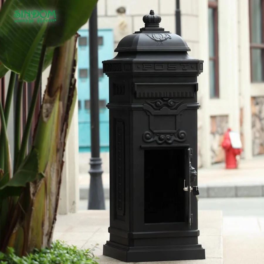 Outdoor Residential Cast Aluminum Locking Mailbox Standing Post Box