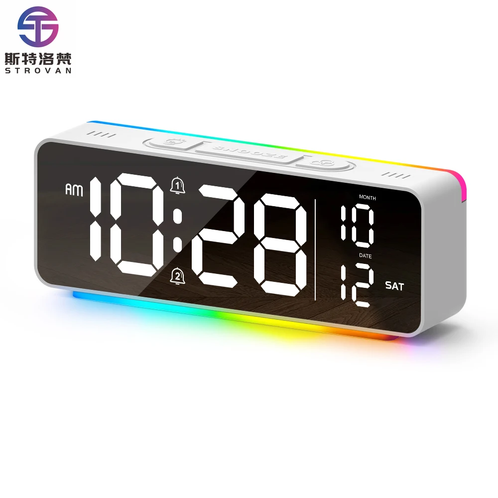 

Chinese Custom Modern Neon With USB Led Desk Clock Smart Digital Table Clocks Hotel Bedroom Digital Alarm Clock