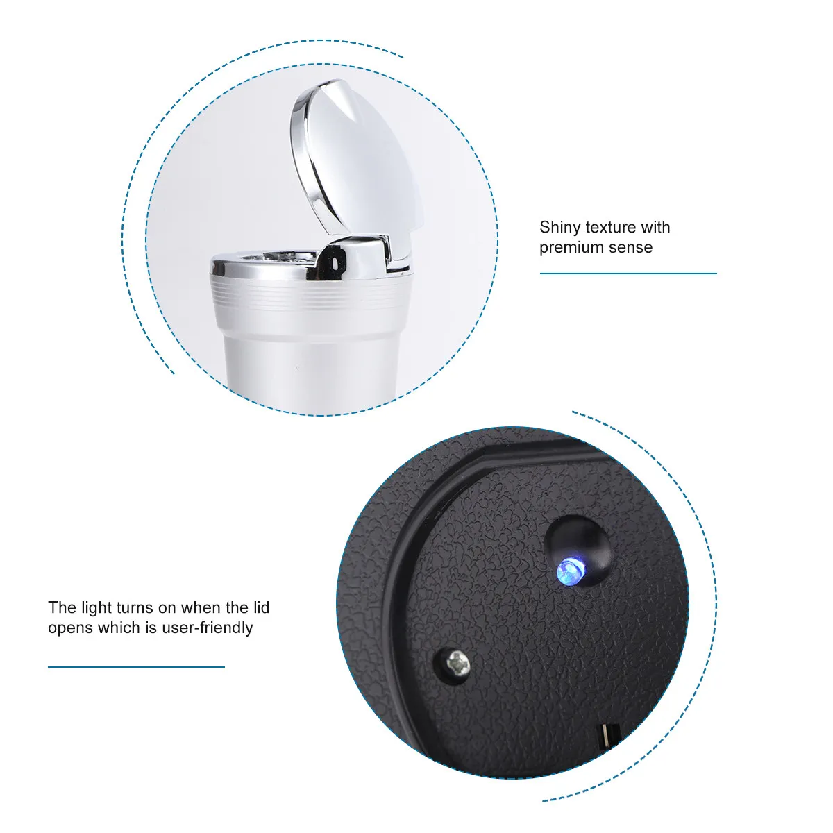 Led Car Ashtray Cylinder Cup Holder 9Cm Silver Fireproof Plastic Alloy For Car Home Office Cigarette Holder With Led Light