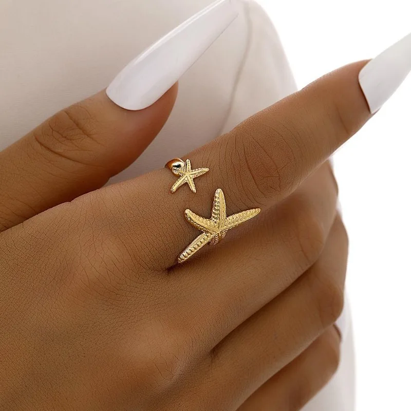 

Starfish Shell Opening Adjustable Ring Set Personalized Ocean Vacation Ladies Ring