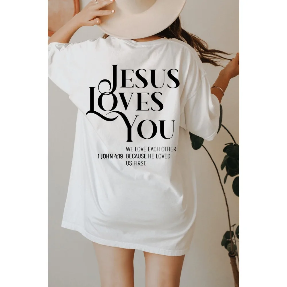 Jesus Loves You T Shirt Christian Shitr for Women Bible Verse Shirt Jesus Christ Gifts Streetwear Round Neck Short-sleeve Cotton