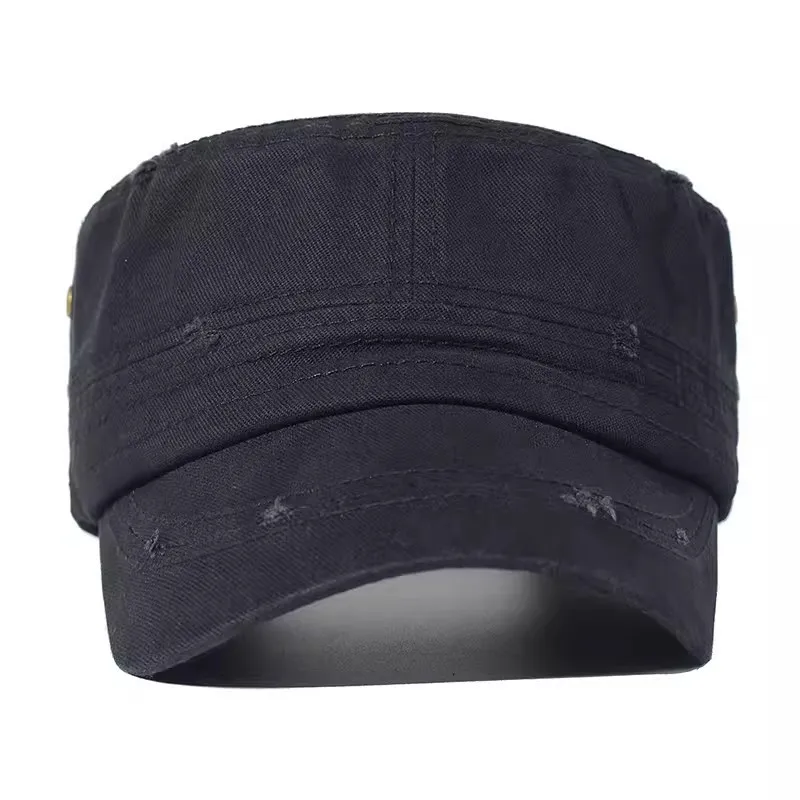 Cotton Washed Flat top Solid Color Outdoor Sun Protection Hiking Men's Brimmed Export Style Solid Color Breathable