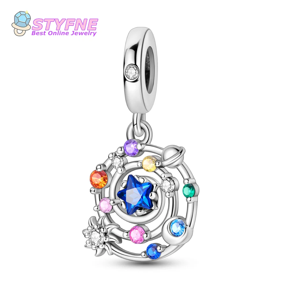 925 Sterling Silver Sparkling Cosmic Swirl Charm Beads Charms fit DIY Bracelets and Necklaces Dangle Pendants Fine Jewelry Mall