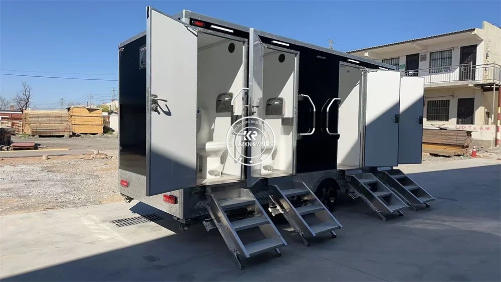 Portable Shower Trailer With Sinks Prefab Bathroom Unit For Outside Luxury Camping Restroom Toilet Trailer