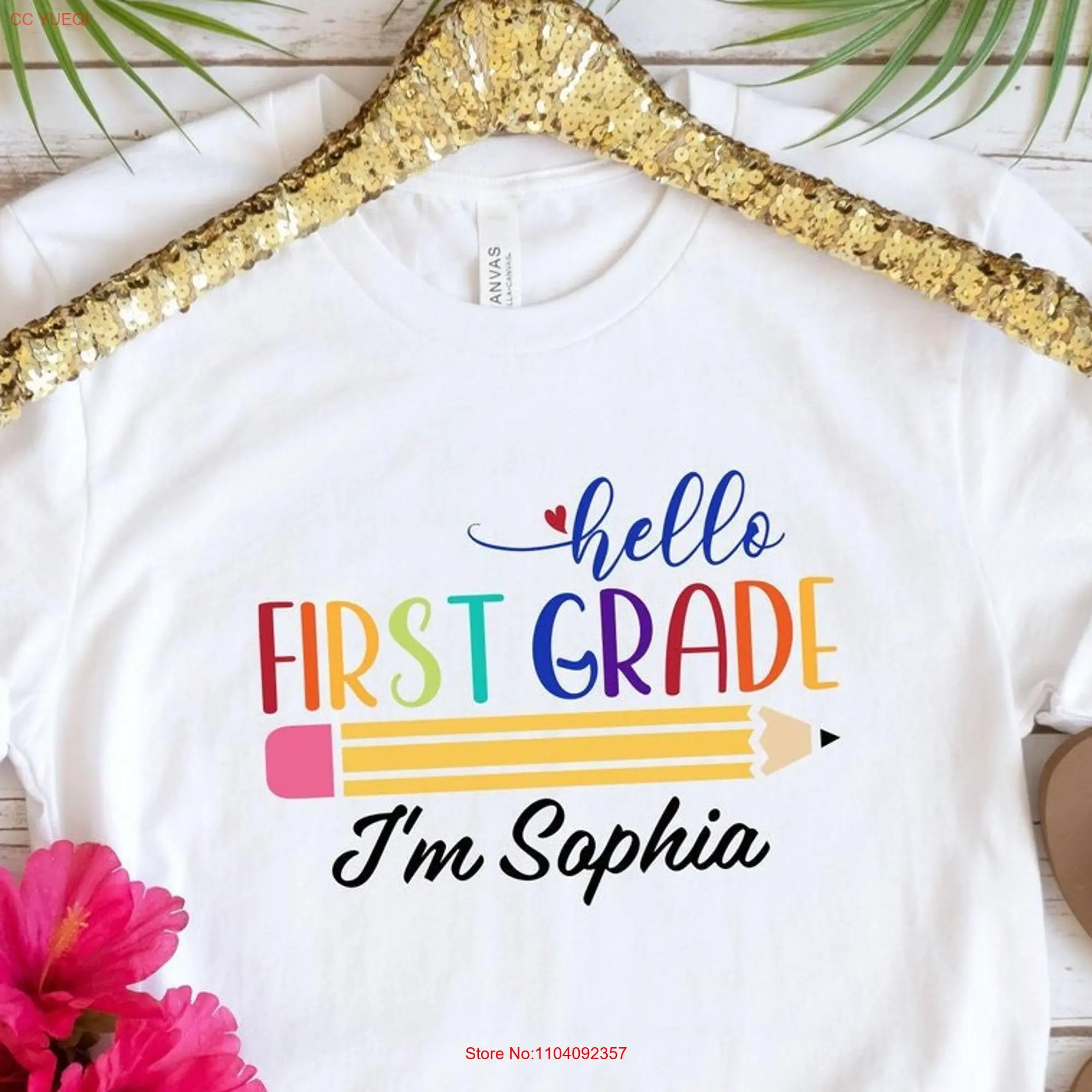 Hello First Grade T Shirt 1st Teacher Day of School Back To I'm long or short sleeves