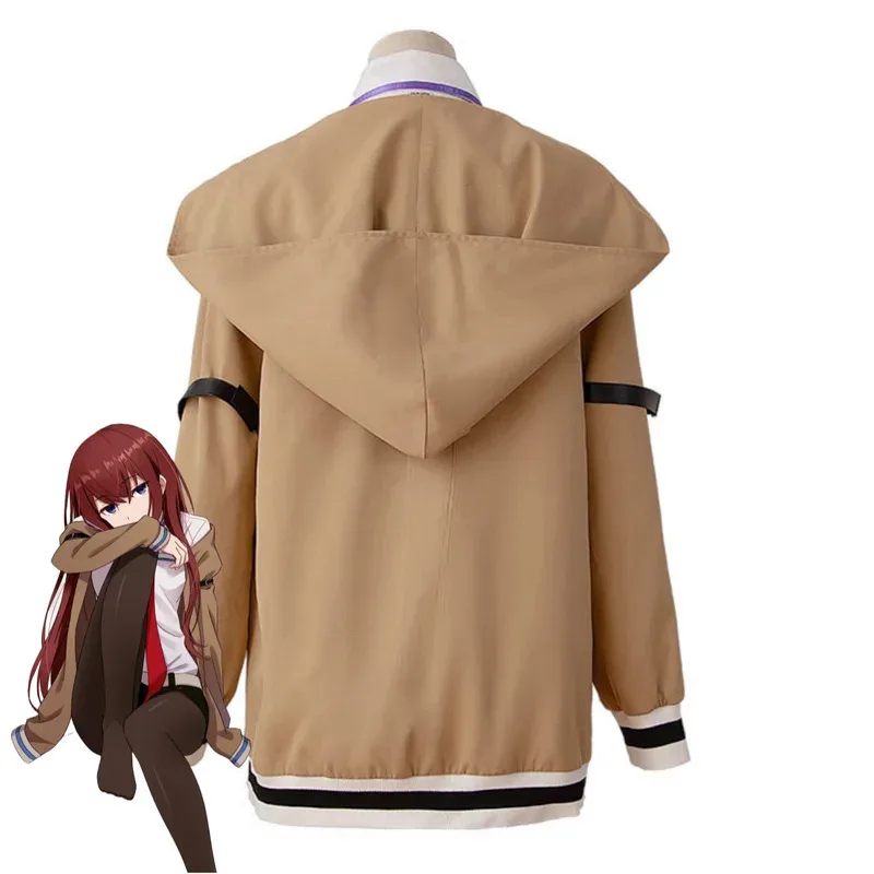 CyGame ستينز بوابة Makise Kurisu كريستينا تأثيري حلي معطف مقنع قميص السراويل رياضية شعر مستعار امرأة كرنفال هالوين البدلة