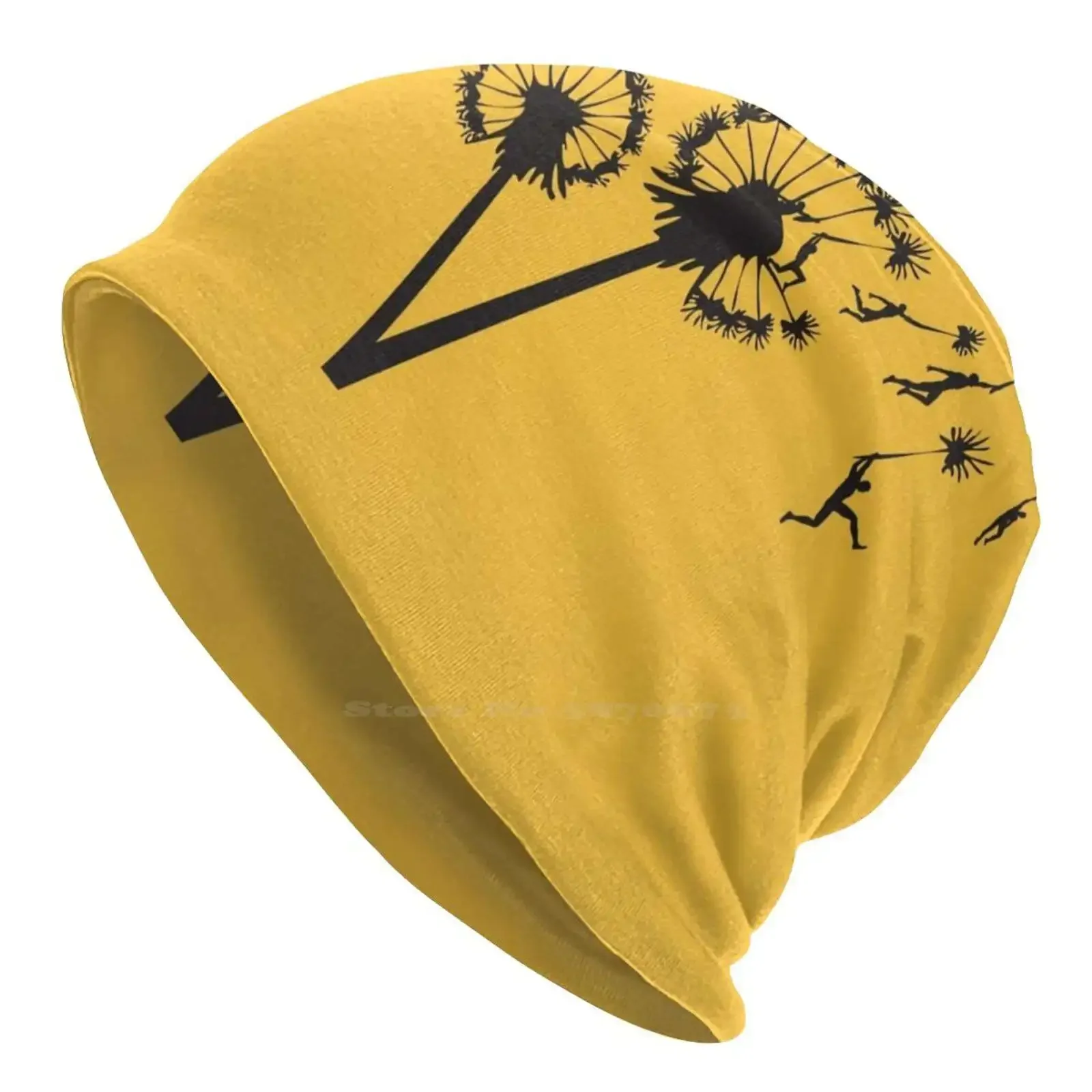 Dandylion People Flight Knitted Hat Warm Beanie Outdoor Caps Dandelion Vector Retro Flying Cool People Vintage Nature Zomboy