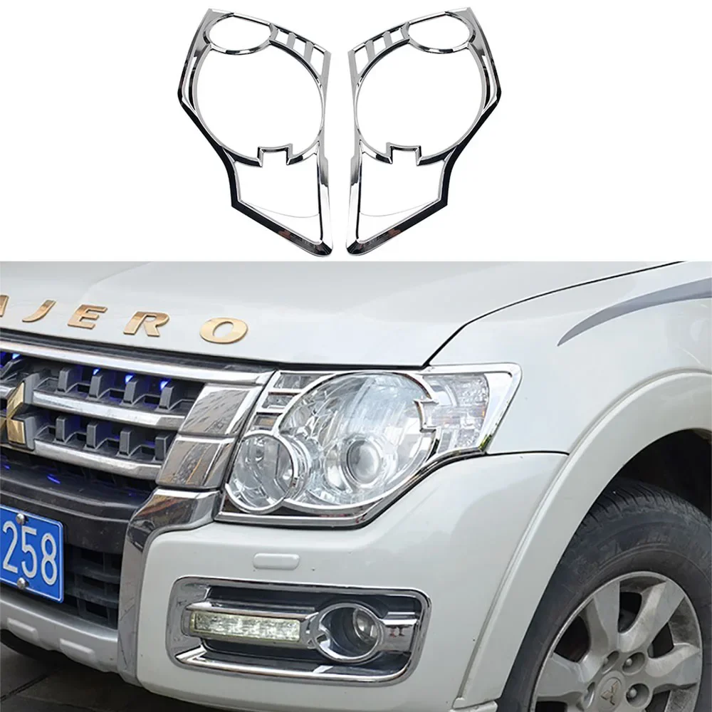 bright chrome headlight cover abs front head lamp cover fit for mitsubishi pajero 2007-2021 car styling accessories