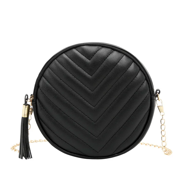 Designer Fashion Women Round Bag Leather Women\'s Circular Crossbody Shoulder Bags with Tassel Ladies Purse Female Bolsa Handbag