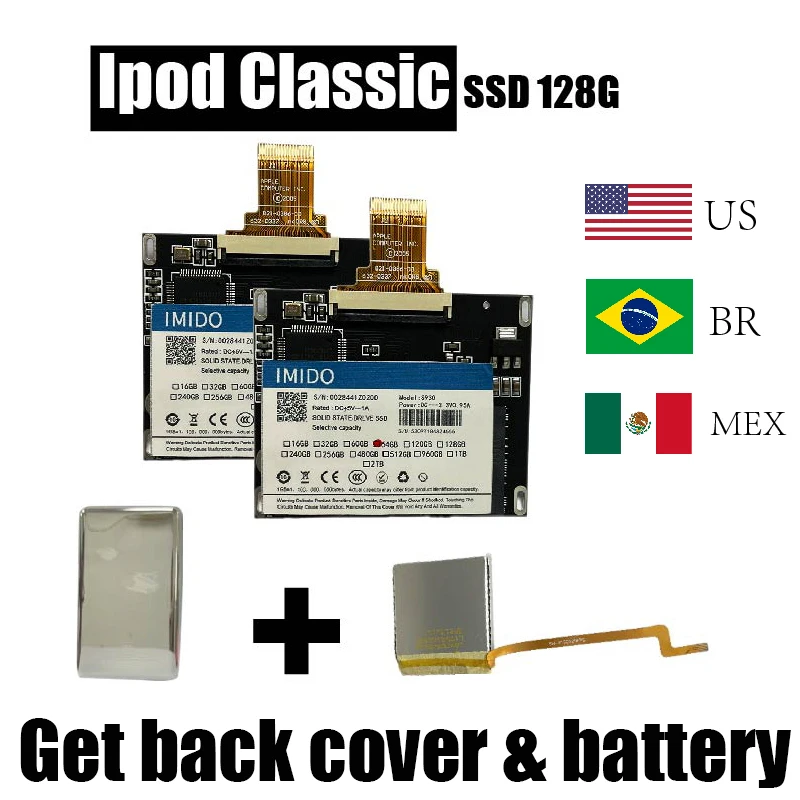 Kit de mise à niveau Ipod Classic, SSD 128 Go, pièces l'intensité, inspectés, 6e, 7e, coque arrière Isabel, kit d'outils d'installation, idéal pour vidéo Ipod Classic