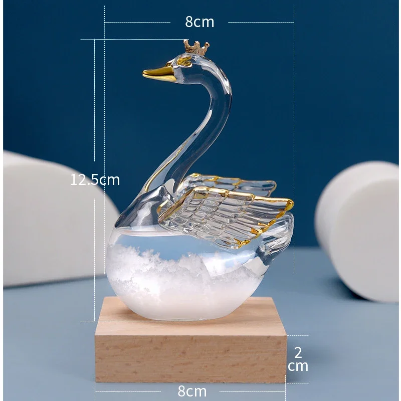 Luxury Swan Weather Forecast Bottle Predictor Monitor Glass Storm Bottle with Wooden Base Desk Ornaments Birthday Wedding Gift