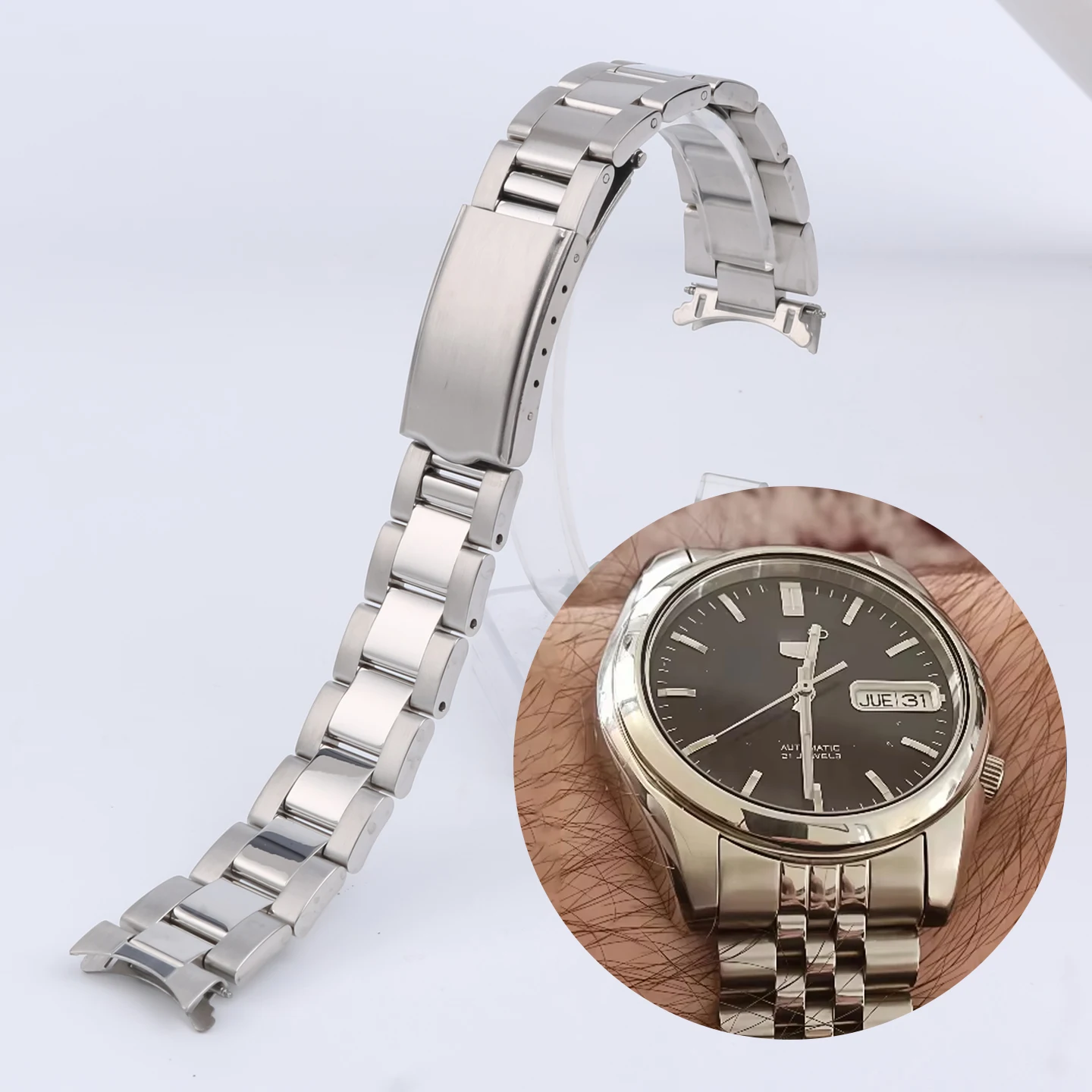 

Изогнутый ремешок из нержавеющей стали 18 мм для часов Seiko No 5 Snk361 Snk355 Snk369 SNK381K1 391K1 357K1 385K1 393K1 с раскладывающейся застежкой