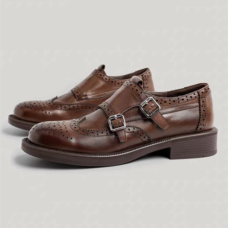 

Monk Shoes Women Genuine Cow Leather Buckle Oxford Style Round Toe Casual Ladies Flats