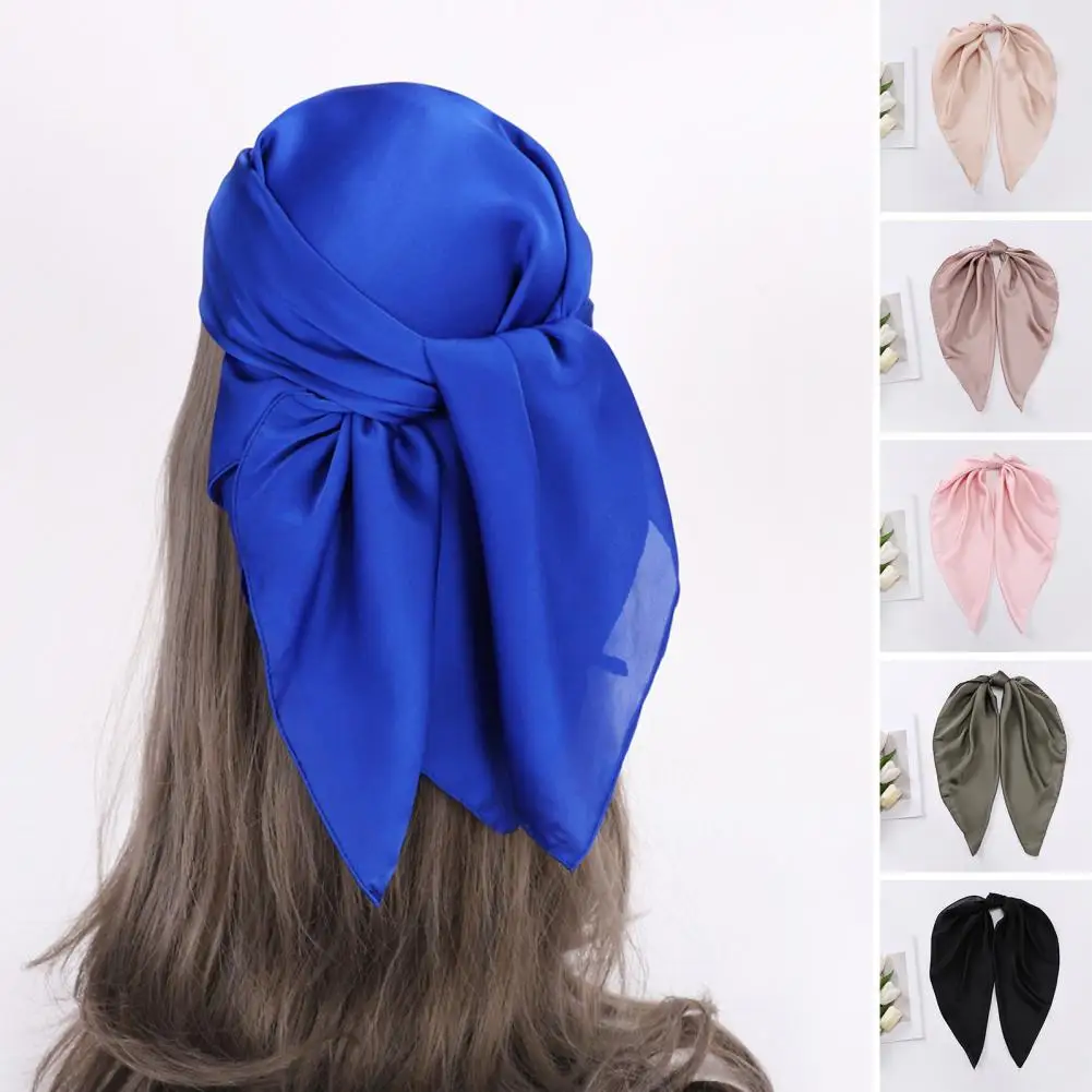 Women Summer Scarf Smooth Silky Sunscreen Square Shape Neck Decor Anti UV Casual Neck Head Wrap Clothes Accessory