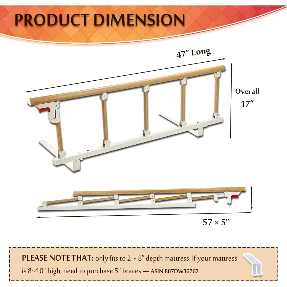 Bed Rail Side Guard Rails for Elderly Adults Railing Collapsible Transfer Support Bedrail Prevent Falling Medical Bedside Assist