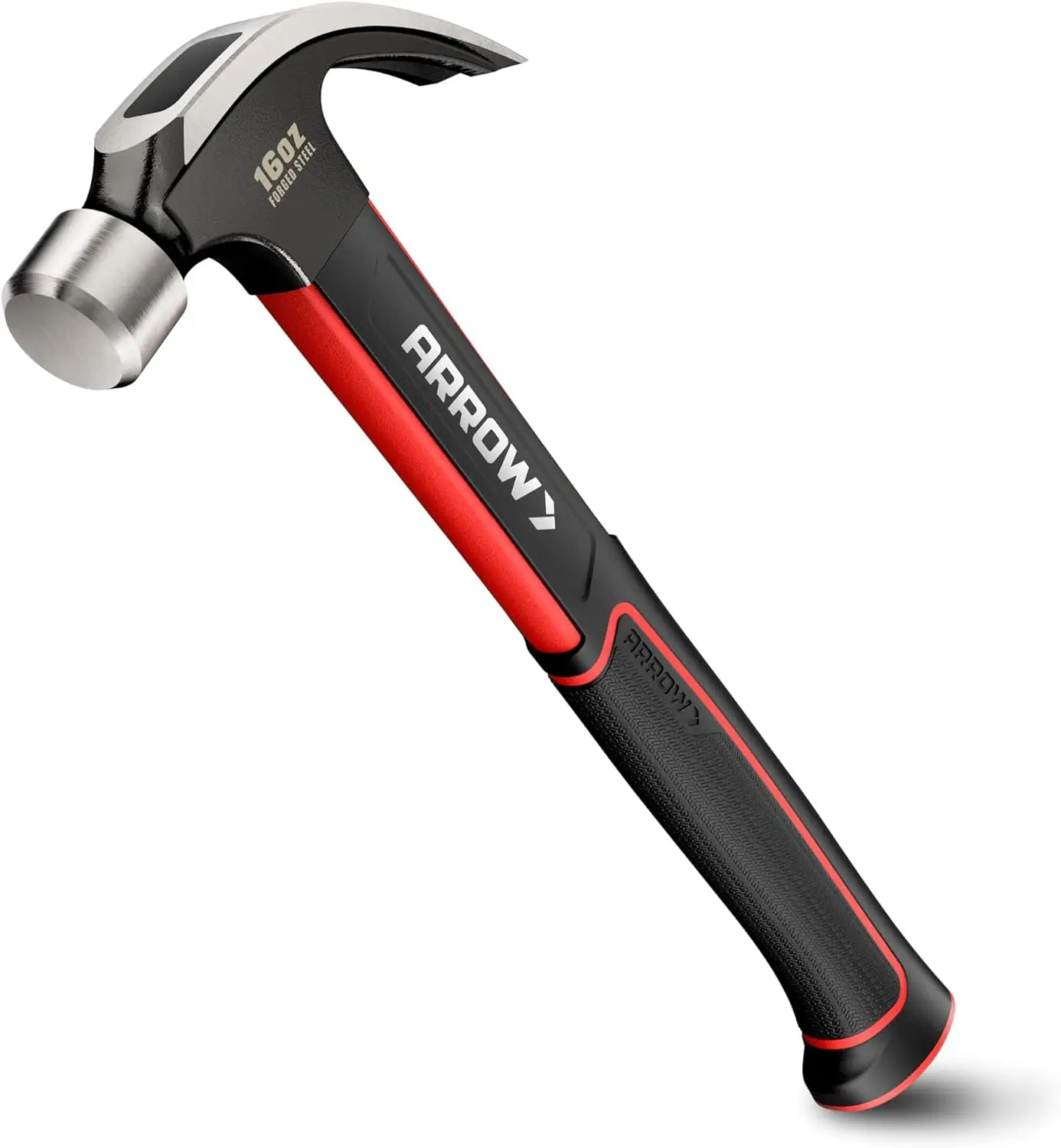 

16oz Claw Hammer with Shock-Absorbing Fiberglass Handle, Smooth Face Forged Steel Head for Carpentry and General Use