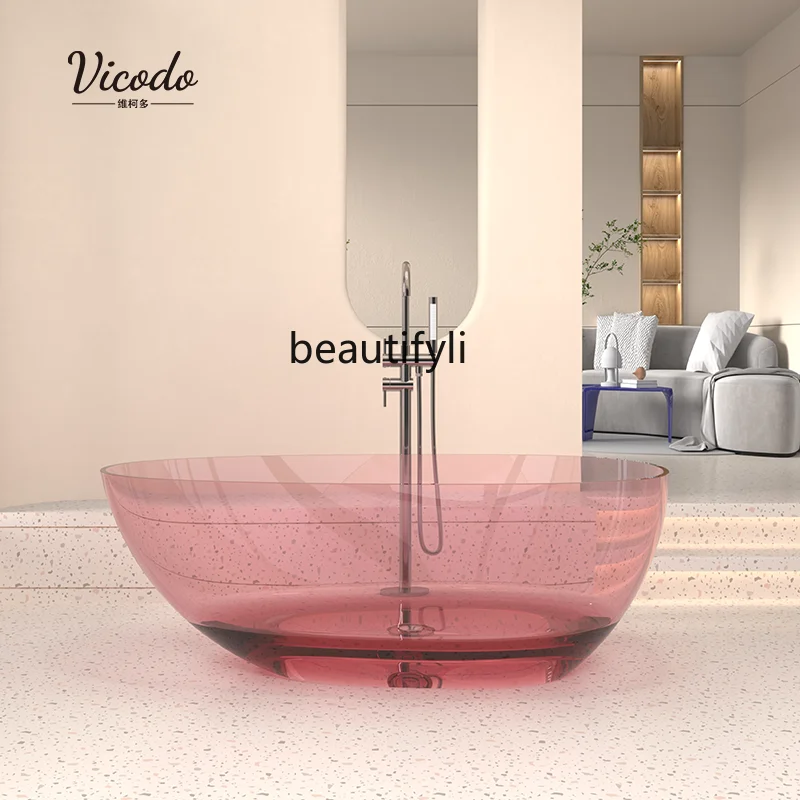 

Crystal bathtub transparent colorful resin thin edge water drop type integrated bathtub independent