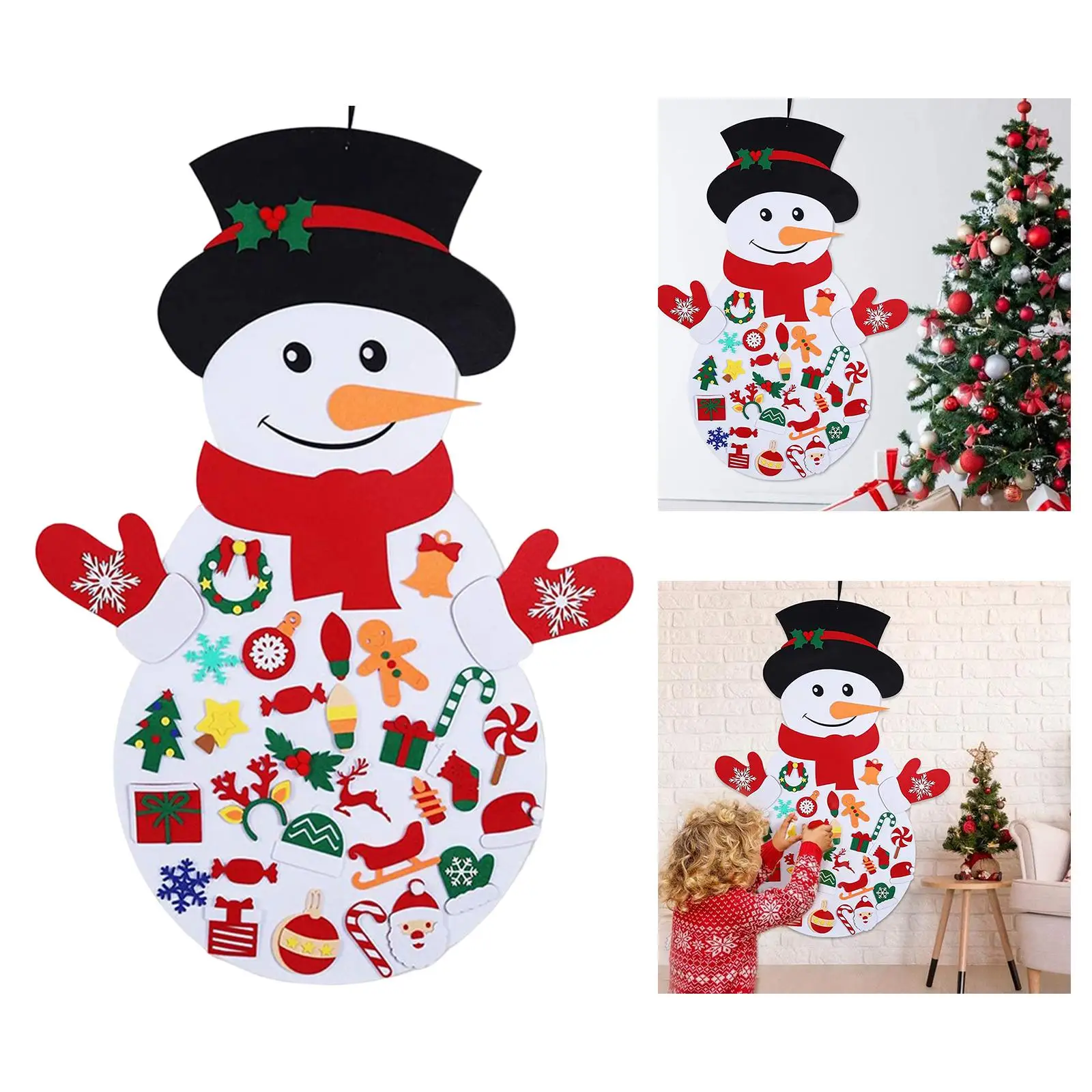 DIY Felt Christmas Snowman Games Set Ornaments Hanging Decor Set Kids Toys