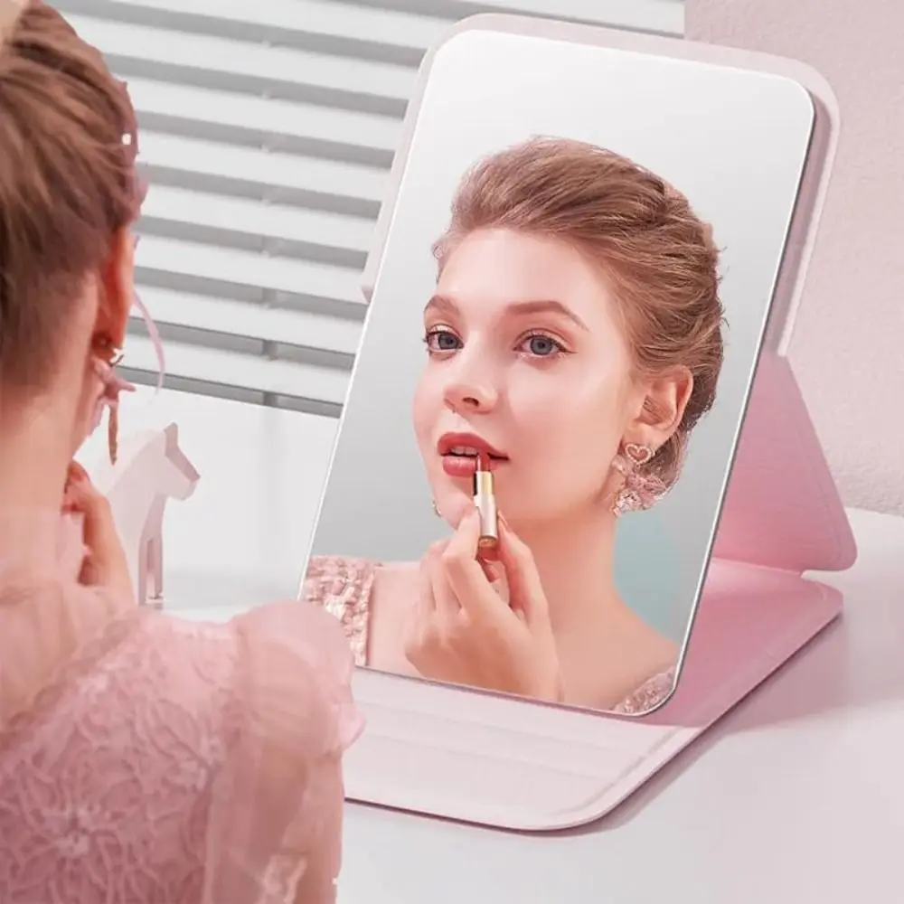 Cute Portable Personal Makeup Mirror Handheld Solid Color Foldable Makeup Mirror Compact PU Leather Pocket Mirror Home