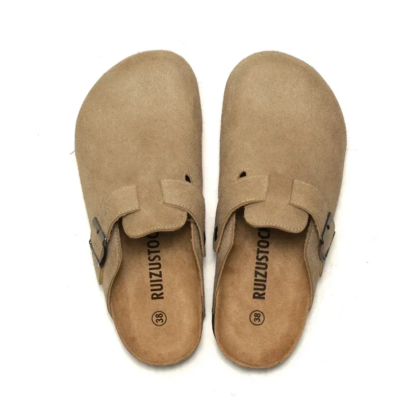 Classic Closed Toe Mule Slippers for Men with Cork Birken Stock Shoes Boston Clogs Cork Slides Mens Suede Beach Slippers Man