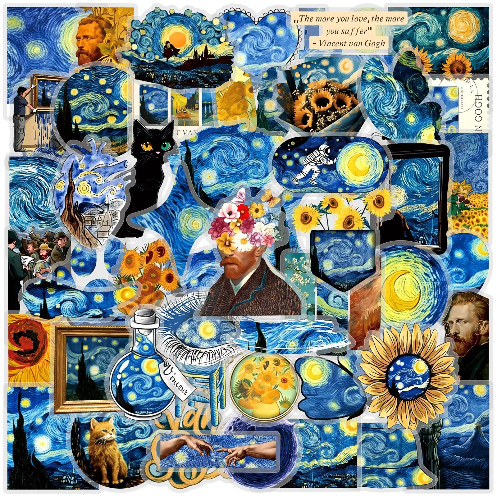 50PCS Oil Painting Van Gogh Starry Sky Graffiti Stickers Nordic Ins Creative DIY Toys for Bottle Travel Bag Aesthetic Decals - view 2